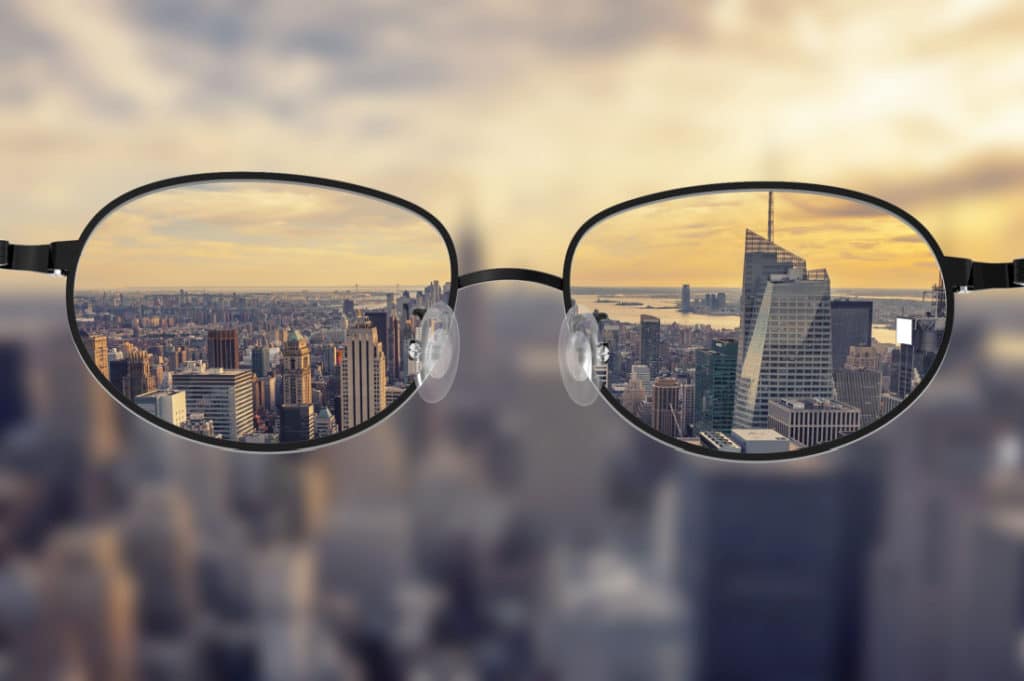 Cityscape through glasses